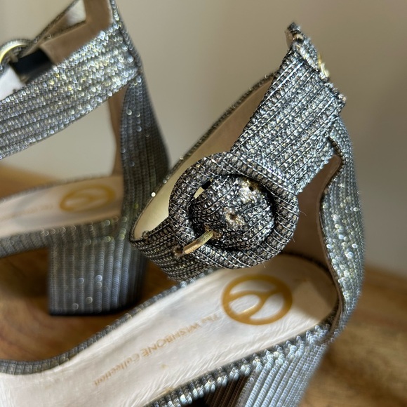 Silver block heels with ankle strap. Size 7. - Picture 2 of 4